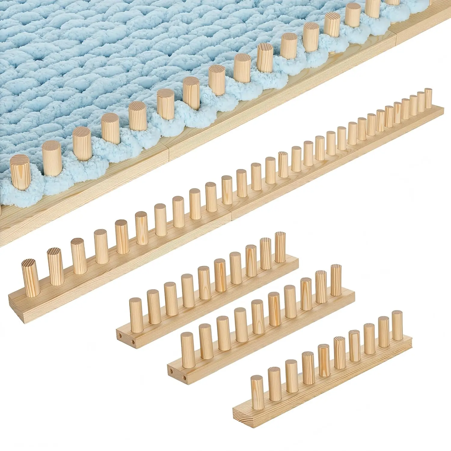 46-inch Blanket Weaving Loom - 3-Piece Oversized Adjustable Height & Width Wood Kit, Beginner-Friendly Chunky Knit System for Adults, Perfect Craft Gift for Blankets/Shawls, Home DIY Knitting & Crochet Haberdashery