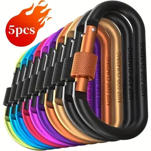 8cm D-shaped Climbing Buckle, 5 Counts/10 Counts Multifunctional Keychain Hook, Carabiner for Leash, Outdoor Camping Hiking Climbing Buckle, Cycling Accessories