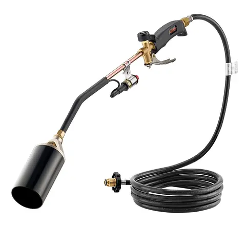 VEVOR CCSAus-Certified Gas-Powered Propane Weed Burner, 1,800,000 BTU High-Heat Durable Metal Nozzle, 10 ft Extended Hose, 100lb Heavy-Duty Unit, Adjustable Intensity Flame, Turbo Trigger Push Button Automatic Igniter for Weed Taming, Ice Removal