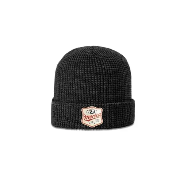 Patriot Pride Waffle Knit Beanie Hat - U.S.A Eagle & Flag 250 Year Anniversary Patch