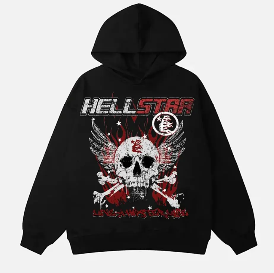 Hellstar Graphic Print Long Sleeve Hoodie, Y2K Streetwear Pullover Sweatshirt, Unisex Casual Hoodie for Men & Women