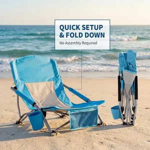 OUTGOODS Adult Portable Foldable Beach Chair, 5-Position Lay-Flat Recliner with Built-In Cup Holder, Phone Pocket, Towel Bar, Ideal for Outdoor Camping & Vacation