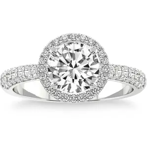 2 3/8Ct Pave Halo Diamond Engagement Ring Lab Grown Gold EF/VS