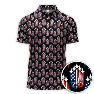 Patriotic Jet American Flag 250 Golf Polo Shirt Short Sleeve Outdoors Lightweight Print Menswear