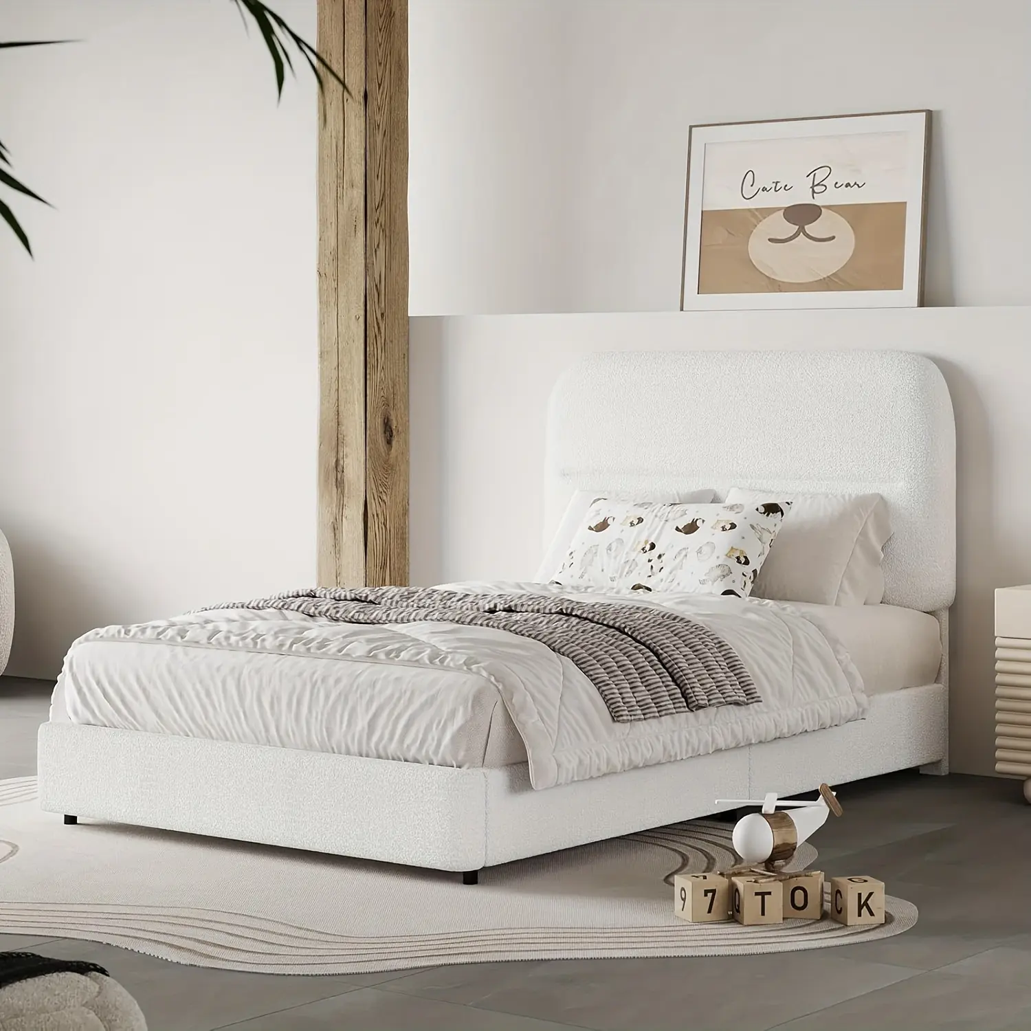 [SummerWins] HOMBCK Bed Frame Available in Twin, Full, Queen, And King Sizes, Featuring a Boucle Upholstery And a Headboard. This Soft Cloud Bed Frame Includes a Thick Footboard, Rounded Corners summer garden#home essentials#back to school