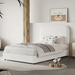 HOMBCK Bed Frame Available in Twin, Full, Queen, And King Sizes, Featuring a Boucle Upholstery And a Headboard. This Soft Cloud Bed Frame Includes a Thick Footboard, Rounded Corners