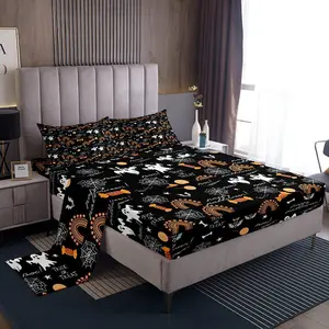 Feelyou Halloween Bedding Set - Rainbow Spider Web Design, Decorative Ghosts, Trick-or-Treat Black Style, Breathable Bedding with Deep-Pocket Fitted Sheets