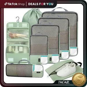 BAGAIL 8-Pack Compression Cubes for Travel, Expandable Suitcase Organizers, Lightweight Travel Bags
