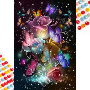 Butterfly & Rose Pattern DIY Diamond Arts Colorful Painting Kit without Frame, DIY 5D Diamond Arts Colorful Painting Kit, Wall Art Decor for Home, Diamond Painting Kits