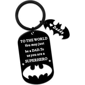 Father Keychain, Batman Keychains for Dad Papa Step Dad in Law, Fathers Day Birthday Gift for Daddy from Daughter Son