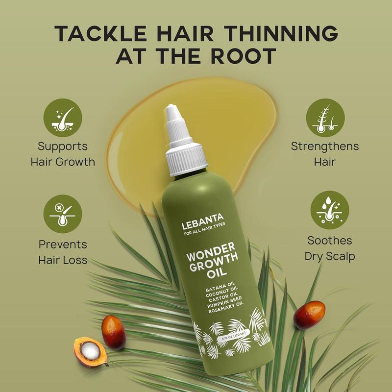 LEBANTA Wonder Growth Oil for All Hair Types - Hair Growth Serum to Prevent Thinning & Loss, Strengthen Hair, Soothe Dry Scalp