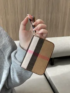 Women's Anti-Magnetic Multi-Card Wallet, Bifold Wallets, Vintage Plaid Stripe Design, Zipper Closure, Small Size Driver License & Document Holder