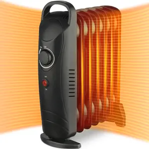 Oil Filled Heater, 700W Portable Radiant Space Heater with Adjustable Thermostat, Electric Small Quiet Heater with Overheat Protection for Room Indoor Office, Black electric space