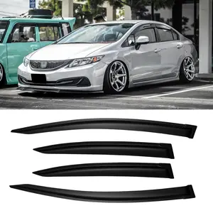 Window Rain Guards For 2012-2015 Honda Civic Sedan  Visor Guard Vent Wind Shade Deflector Shield Protector Sun 12-15 2013 2014 12 13 14 15 Outside-mount 4 Pieces