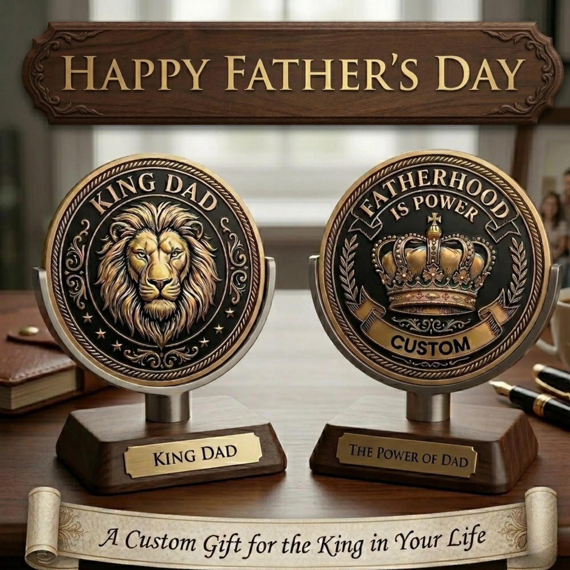 King Dad Keepsake Custom Coin, Custom Father's Day Challenge Coin, Personalized Dad Gift, King Dad Keepsake Coin, Fatherhood Is Power Coin
