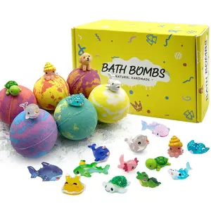 Bath Bombs Gift Set, 6ct Plant-Based Moisturizing Body Care with Fragrant Scent, Ocean Surprise Toys Inside for Kids