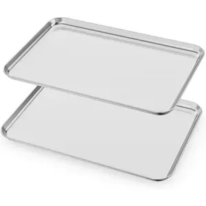 Baking Sheets Set of 2,  Cookie Sheets 2 count Stainless Steel Baking Pans & Toaster Oven Tray Pans, Rectangle Size 20L x 14W x 1H inch & Non  &  & Easy Clean