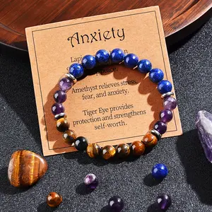 Ease anxiety, eliminate worry bracelet, Worry bracelet Amethyst Tiger Eye Lapis Lazis, unisex elastic bracelet, the best gift for Mother's Day blue bracelet