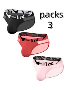 Men's Modal Low Waist Triangle Underwear, 3-Pack Breathable Snake Print Transparent Patchwork Design, Trendy Comfort Fit for Daily Wear