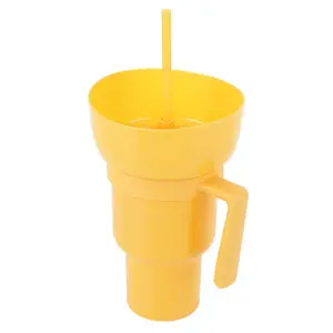 1000mlPortableSnackContainerLeak-ProofStadiumTumblerSnackandDrinkCup2In1withStraw&HandleforCinemaHomeTravel