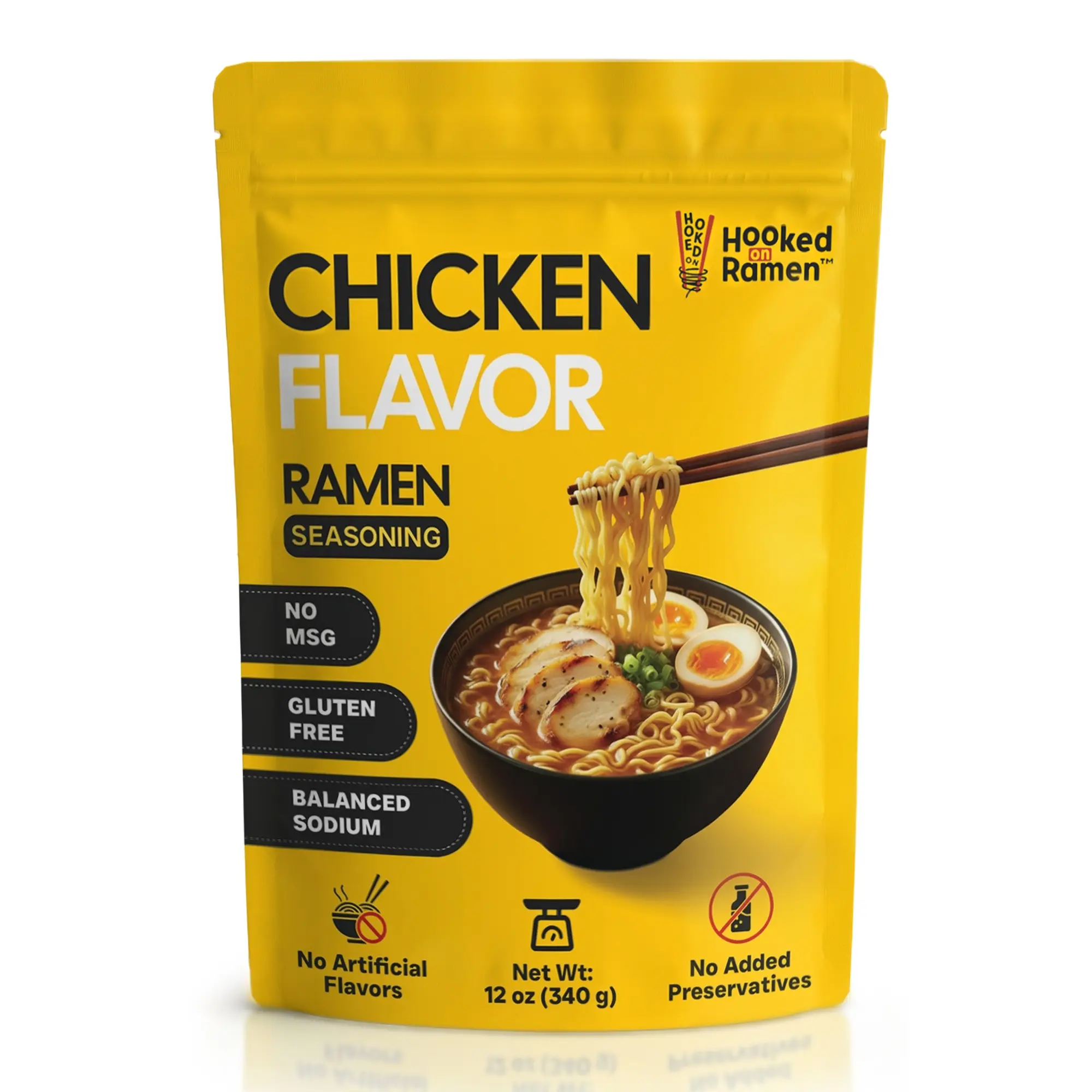Hooked on Ramen Gluten-Free Savory Chicken Broth Mix & Soup Seasoning - No MSG, No Artificial Flavors, Umami Powder, Balanced Sodium, 113-Serving Noodle Broth Solution
