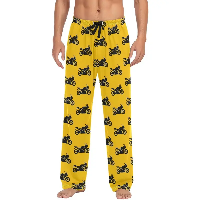 Mens Pajama Pants Black Motorbike Silhouettes Lounge Pants with Pockets Elastic Waist Sleep Bottoms S Cotton Fabric Fluffy Loungewear Nightwear Imitation Long Straight Multi Menswear Polyester Pyjamas Spandex Thin Homewear Pjs Trouser
