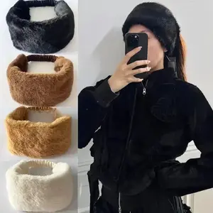 Winter Wideband Furry Headpiece Headband - Plush Fabric Wrap Around Headband, Soft Elastic Imitation Fur Turban with Warm Ear Protection, Fashion Hair Accessory, Furry Headpiece Headbands, Plush Fabric Headbands