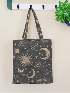 Sun Star Moon Pattern Handbag, Large Capacity Shoulder Bag, Casual Simple Daily Use, Suitable for Men and Women, All Seasons, Vintage Tote Bag
