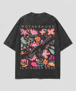 Motherhood Kingdom Work Washed Tee – Floral Faith Graphic Shirt, Vintage Christian Mom Streetwear Oversized T-Shirt funny shirt guy grandpa gift humorous