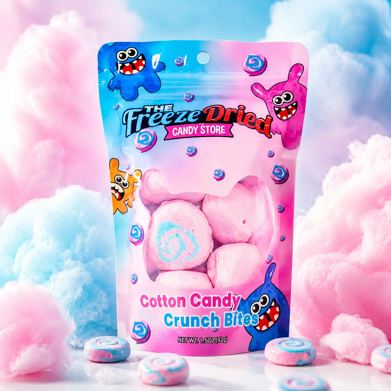 Fluffy Freeze-Dried Cotton Candy Crunch Bites, Novelty Candy Party Snacks, Colorful Balls in Bag