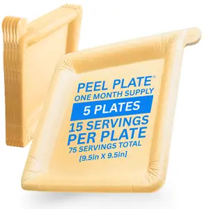 Peel Plate [5-Pack] 75 Servings Total [9.5in X 9.5in] - 1 Month Supply of Reusable Paper Plates Microwavable Peelware