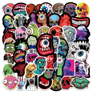 50 Pack of Horror, Skeleton, Zombie and Scary Themed Stickers and Waterproof Decals