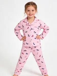Girls’ pajama set Kids Sleepwear with an all-over print featuring playful, dreamy patterns; long-sleeve top with buttons and pockets paired with long pants; made from comfortable fabric; suitable for girls aged 1–8 for wearing at home and outdoors.