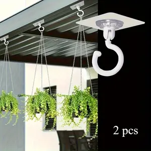 2pcs rotating ceiling hooks - durable adhesive hooks, suitable for wind chimes, hanging plants, lamps and home decorations - no drilling required, can rotate 360 degrees - sturdy detachable wall mounts, suitable for indoor and outdoor use