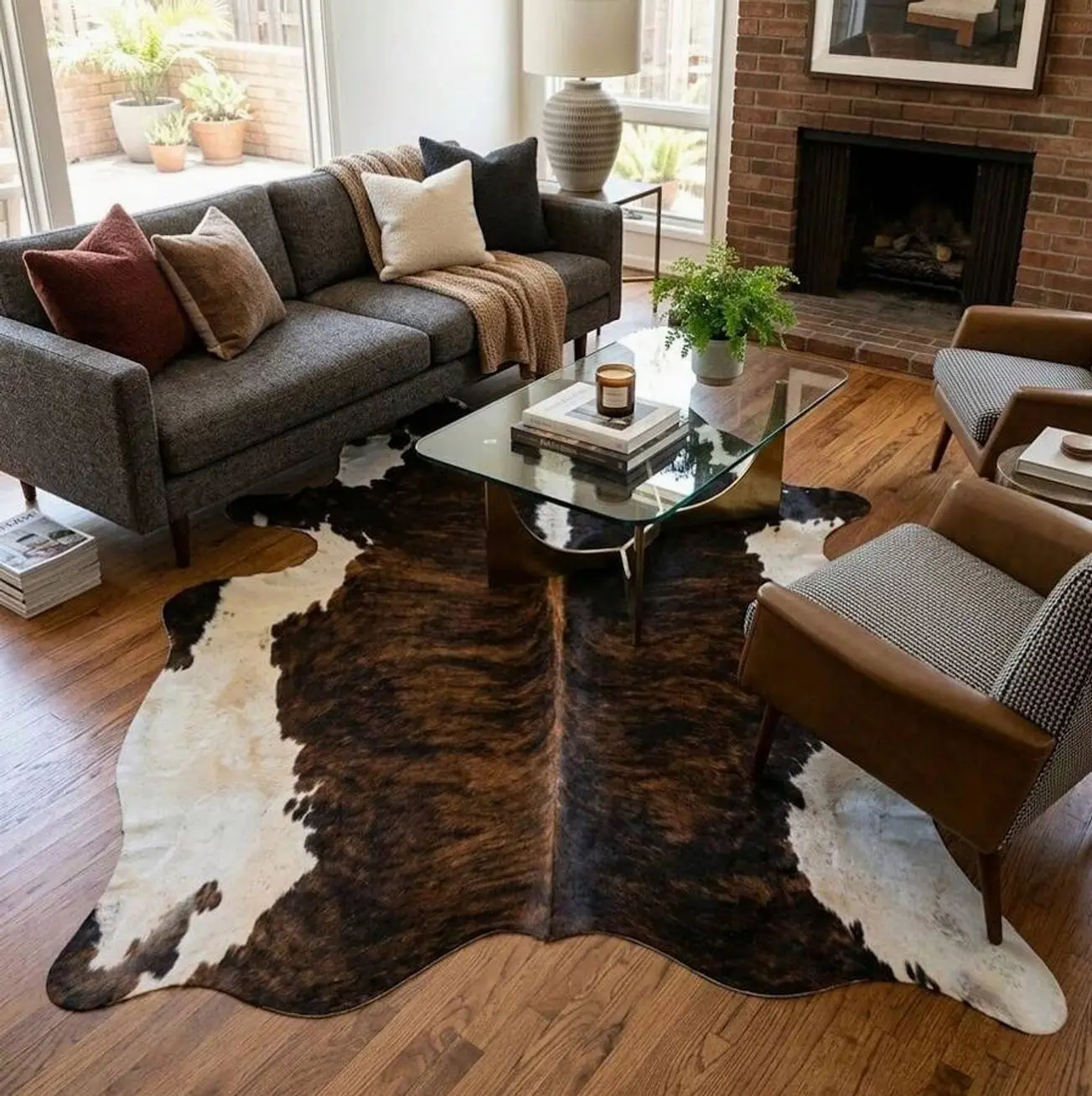 1pc Irregular Black And White Cowhide Texture Printed Living Room Carpet, Farmhouse Style Animal Skin Milk Cowhide Pattern Area Carpet, Black And White Animal Skin Bedroom Carpet, Rural Farmhouse Style Characteristic Carpet