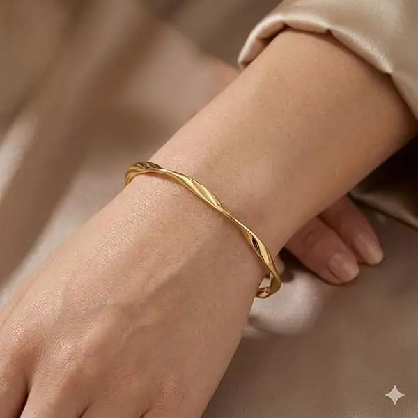 1pc Twisted Open Cuff Bangle for Women – Elegant Minimalist Design, Perfect for Daily Wear & Gifts | Dainty Metal Bracelet | Trendy Fashion Jewelry