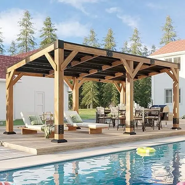 【Ships in 5 Boxes】AMERLIFE 10 x 20 FT Solid Wood Gazebo with Metal Hardtop, Large Outdoor Pavilion with Sloped Roof, Heavy Duty Pergola for Garden, Patio, Backyard #homemakeover