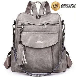 【QUAWUJIE】Large Backpack Purse Genuine Leather Anti Theft Travel Essentials Multi Pocket for Women