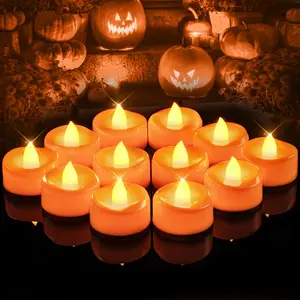 Flameless Candles, 12-Pack Orange Tea Lights Candles Battery Operated, LED Pumpkin Lights Flickering, Electric Fake Tealight Candles, 1.5'' D X 1.25'' H christmas lights christmas decor