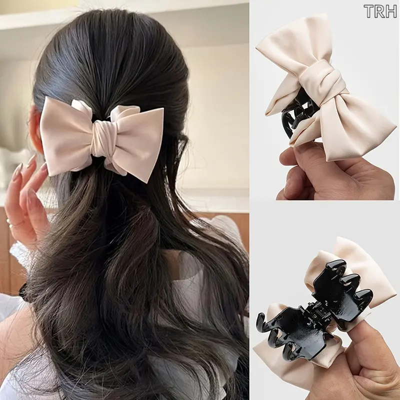 Bow Hair Claw Clip for Women, Satin Bow Ponytail Claw, Non-Slip Strong Hold Hair Jaw Clip, Elegant Half-Up Hair Accessory for Daily & Formal Styling