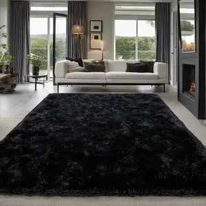 8x10 Feet Luxury Large Rug for Living Room, Fuzzy Plush Large Area Rug, Fluffy Modern Shag Non Slip Soft Furry Rug for Bedroom Study Room Teens Dorm Home Decor Christmas Gift Black