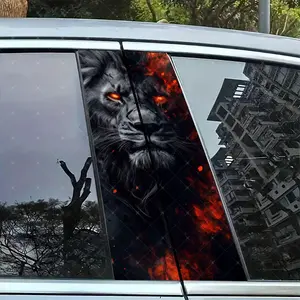 2pc Flame Lion Vinyl Sticker Car B-Pillar Protection Decal Easy Peel & Stick Sunproof Waterproof Scratch-Resistant for All Cars Universal Car Sticker Car Truck Decal