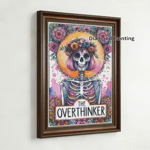 Skull Floral Girl Diamond Painting Kit for Adults, Creative Hobbyists, Tarot Card Collectors, Gothic Aesthetic, Halloween Gift, Art Decoration