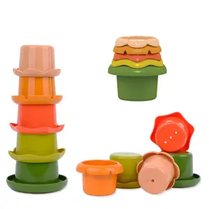 5 Piece Stack Cup Toy Set, Stacking Game, Building Blocks, Counting Learning & Color Recognition, Kids Educational Toys, Pool/sand Play, 3-6 Years, Stacker
