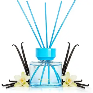 Reed Diffuser Set - 3.38 fl oz (100ml) Vanilla Oil Diffusers| 5 Premium Reed Sticks| Home Fragrance Oil for Bathroom, Bedroom & Living Room| Aromatherapy Diffuser| Shelf Decor