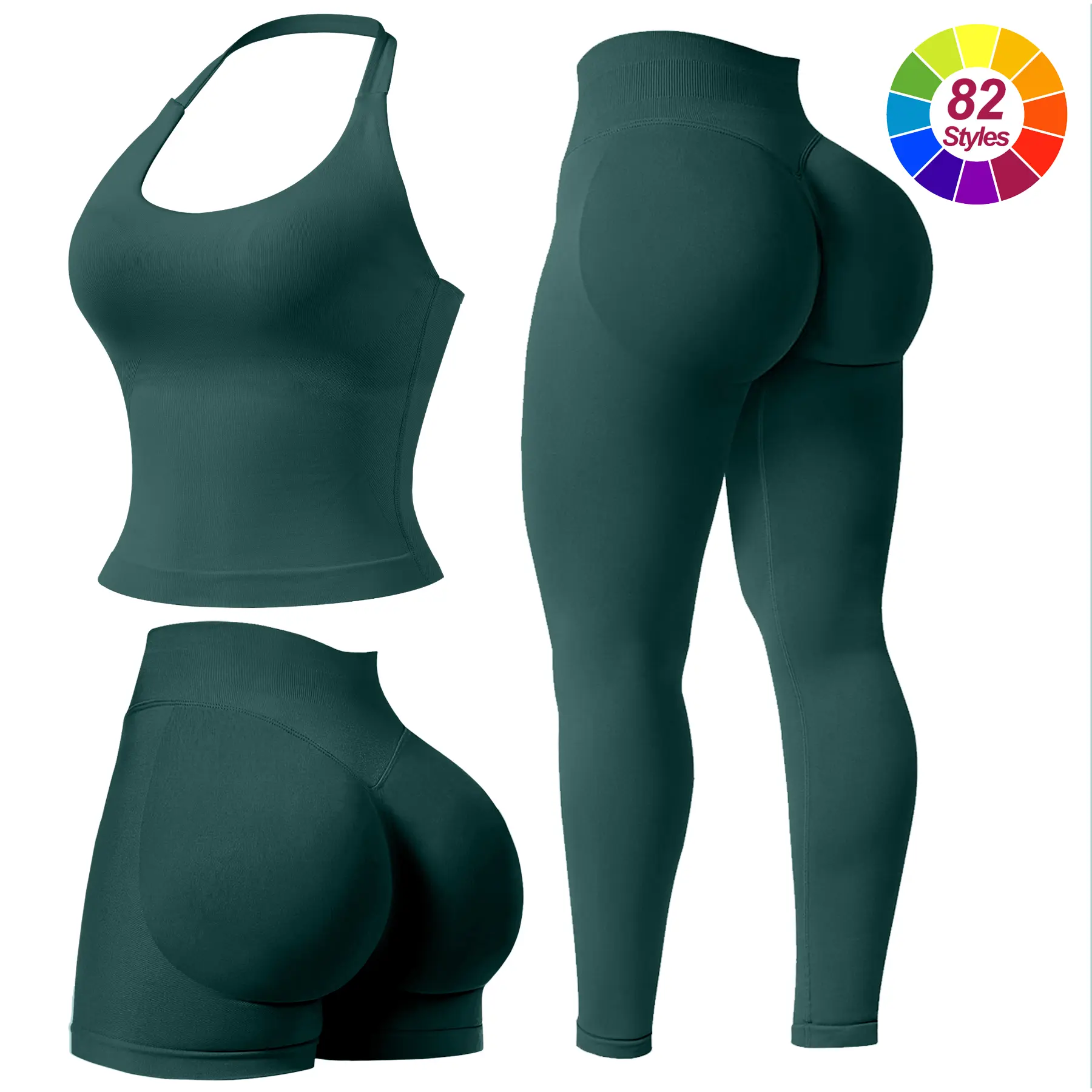 RICH BRIA Women's Solid Color Halter Top & High Waist Shorts Sports Set, Sporty Breathable Quick Drying Outfits for Yoga Gym Fitness Running, Ladies Sportswear for Summer, Workout Clothes, Workout Gym Clothing, Athletic Sports Clothing, Athleisure Wear