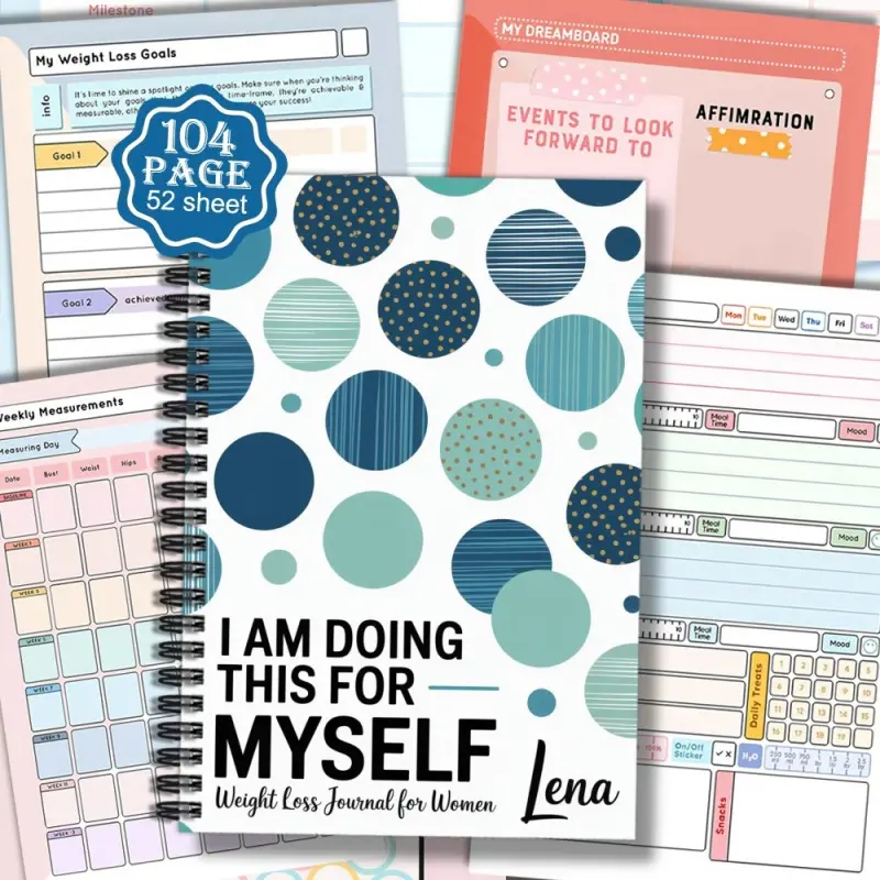 1 Aesthetic Health Weight Loss Journal Notebook for Men and Women - Fitness Diary with Meal Plans, Workout Trackers and Progress Charts - Compact Nutrition Log for Gym Training - Personal Weight Loss Diary