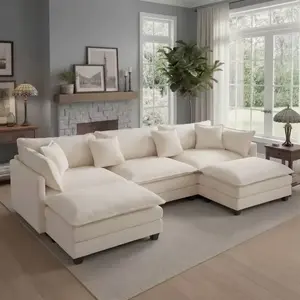 Redlife 113.4" Modular Sectional Sofa with Ottoman, Comfy Cloud Couch with Deep Seat (23.6" D), Solid Wood Frame,for Living Room