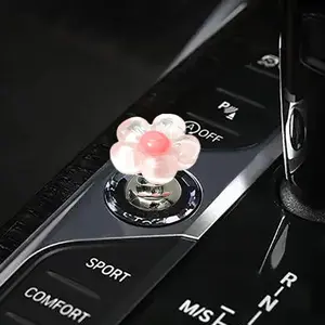 Car one-Touch Start Button,Engine Start/Stop Resin Flower Starter Cover,Pink Car Accessories