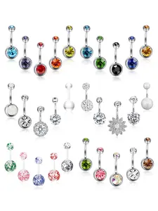 30 Pcs Vibrant Multicolor Belly Button Ring Pack for Women Men Premium Stainless Steel Hypoallergenic Comfortable Long-time Wearing Shiny Cubic Zirconia Bright Acrylic Details with Fashionable Dangle Styles for Summer Beach Daily Wear